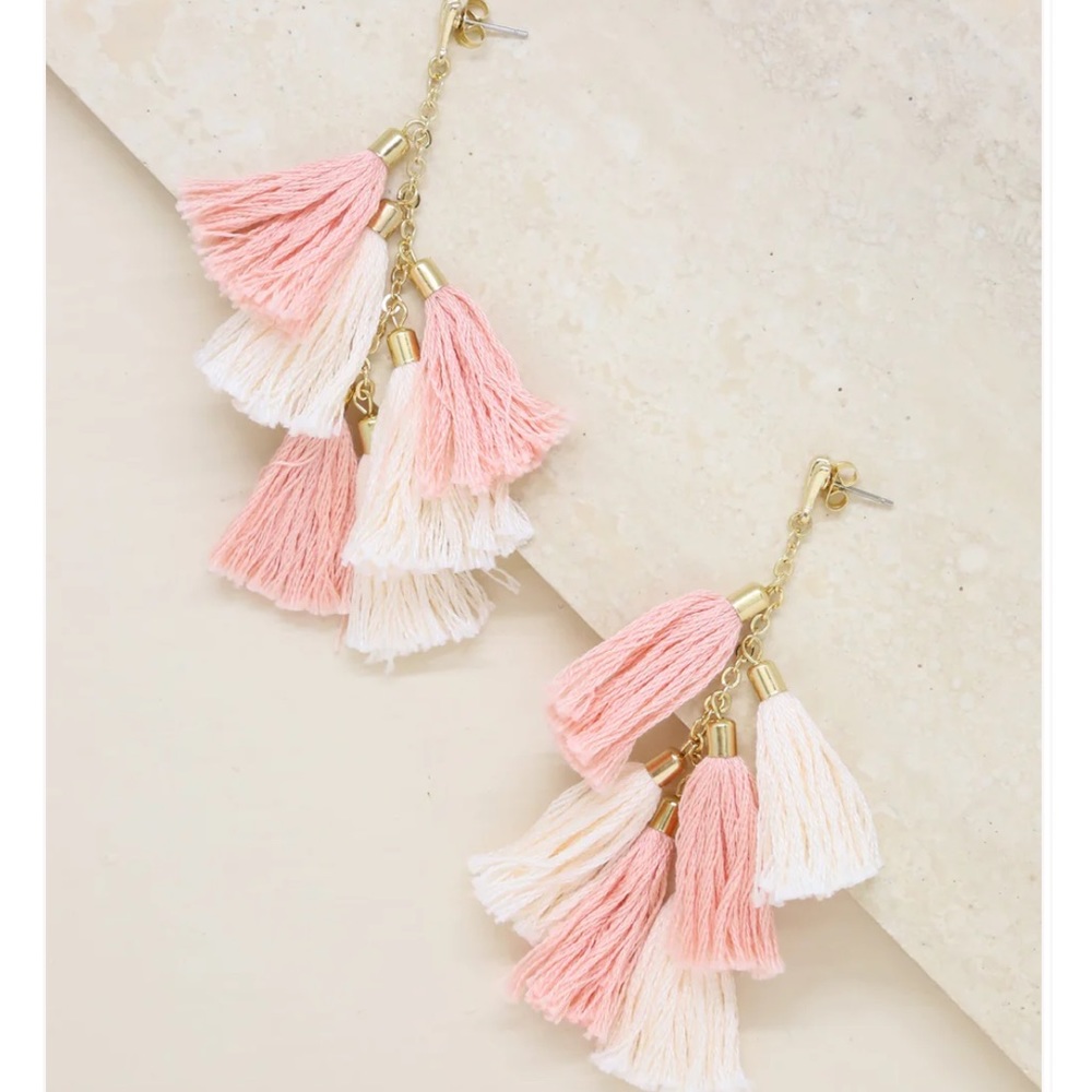 Ettika Dreamer Pink and Cream Tassel Earrings